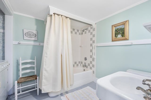 73 Division St, West Harwich, MA 02671 - full bath with ornamental molding and shower / bath combination with curtain
