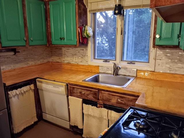 59 Hilltop Ave, Plymouth, MA 02360 - kitchen featuring dishwasher, a sink, electric panel, green cabinets, and light countertops