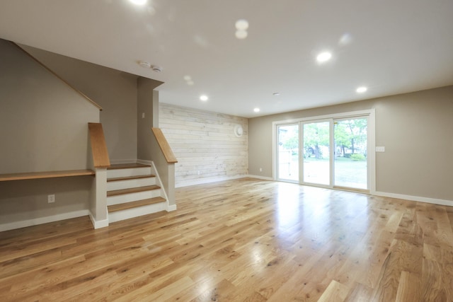 300 Buck Island Rd Unit C13F, West Yarmouth, MA 02673 - unfurnished living room with stairway, wood finished floors, baseboards, and recessed lighting