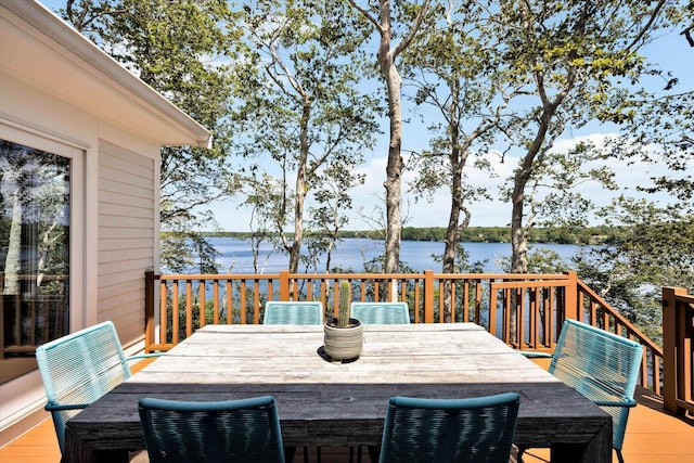 wooden terrace with a water view