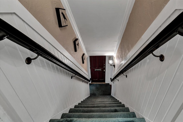 stairs with crown molding