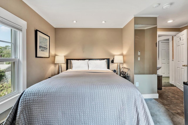 bedroom with crown molding