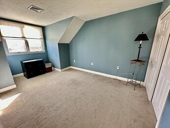 additional living space with carpet flooring, visible vents, and baseboards