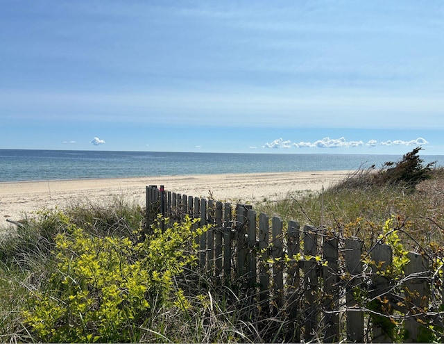 view of water feature with a beach view