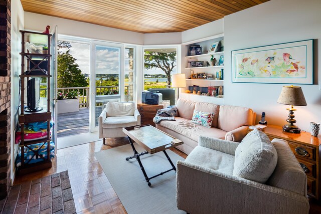 255 Bayberry Way, Osterville, MA 02655 - living room with built in shelves and parquet floors