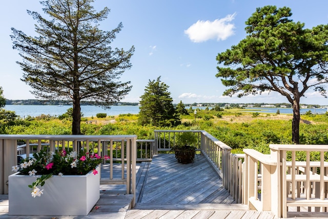 deck with a water view