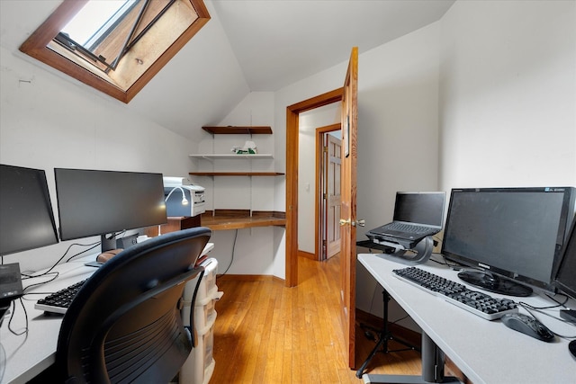 32 Purmackene Ln, Harwich Port, MA 02646 - office featuring a skylight, vaulted ceiling, and light wood finished floors