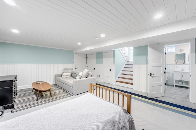15 W Rd, Eastham, MA 02642 - bedroom featuring a wainscoted wall, recessed lighting, and ornamental molding