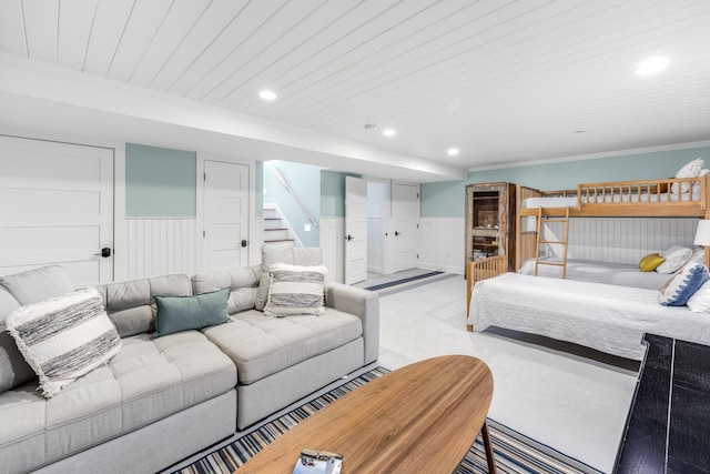 15 W Rd, Eastham, MA 02642 - bedroom featuring a wainscoted wall, recessed lighting, crown molding, and a decorative wall