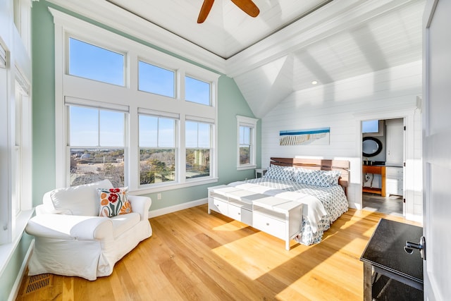 15 W Rd, Eastham, MA 02642 - bedroom featuring wood finished floors, vaulted ceiling, and ceiling fan