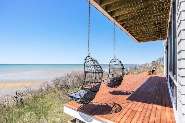 15 W Rd, Eastham, MA 02642 - wooden terrace with view of water and beach