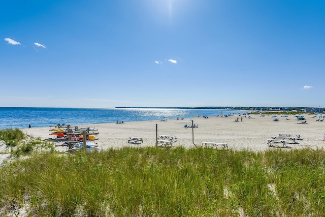 view of water feature with a view of the beach