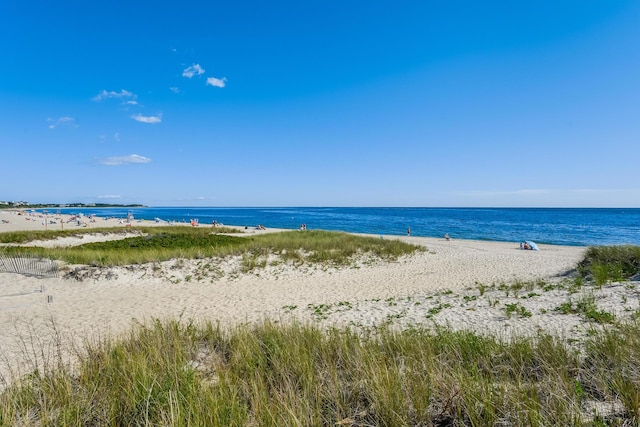 view of water feature with a beach view