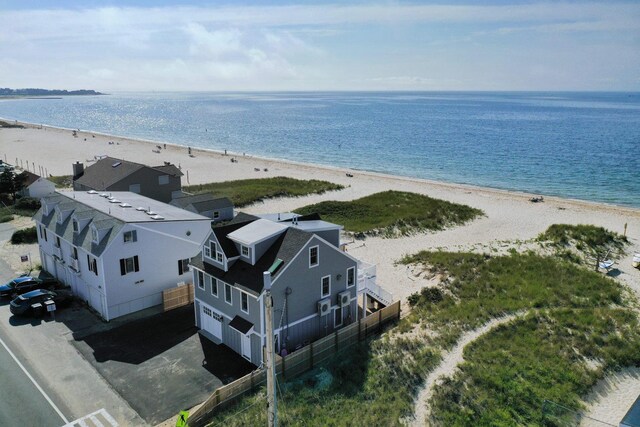 aerial view featuring a water view and a view of the beach