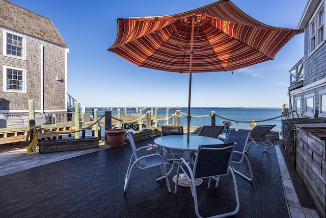 view of patio / terrace with a water view