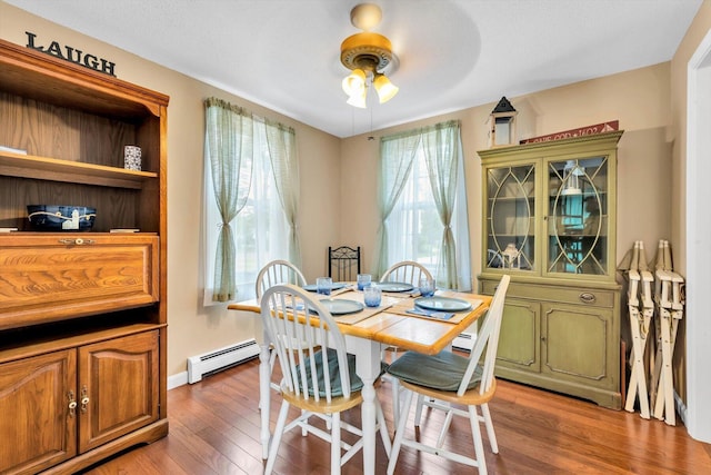 111 School St Unit 6, West Dennis, MA 02670 - dining space with a ceiling fan, light wood-style floors, and a baseboard heating unit