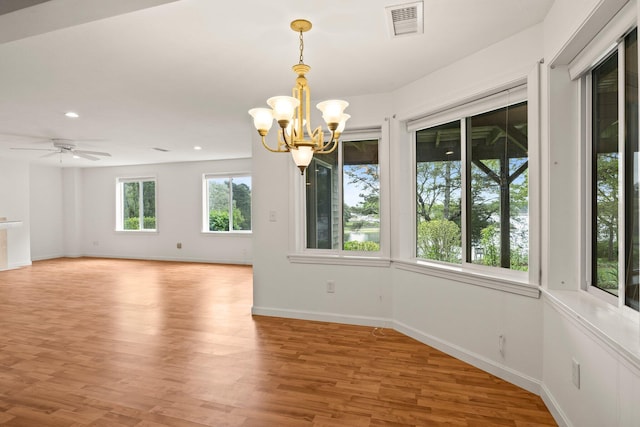 47 Cove View Dr, South Yarmouth, MA 02664 - spare room with a chandelier, light wood-style floors, baseboards, recessed lighting, and ceiling fan