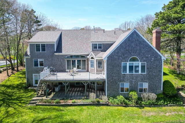 47 Cove View Dr, South Yarmouth, MA 02664 - back of house featuring a deck, a patio area, stairway, and a shingled roof