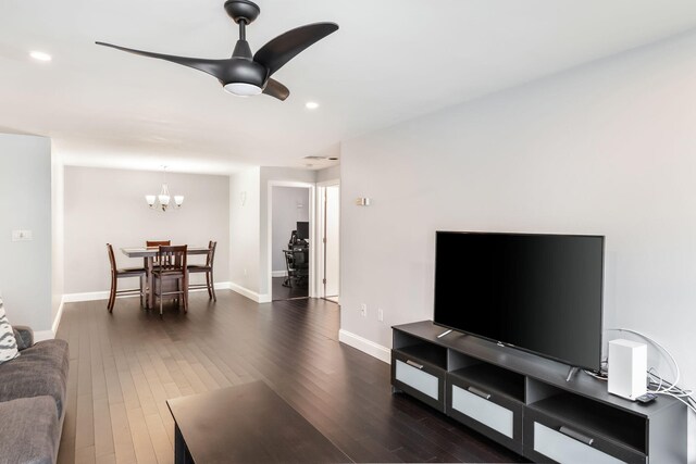 2 Marc Dr Unit 2B2, Plymouth, MA 02360 - living room featuring wood finished floors, an inviting chandelier, baseboards, and recessed lighting