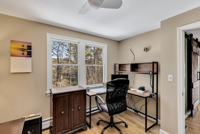 51 Buccaneer Way, Mashpee, MA 02649 - office space featuring light wood finished floors, a ceiling fan, a baseboard radiator, and baseboards