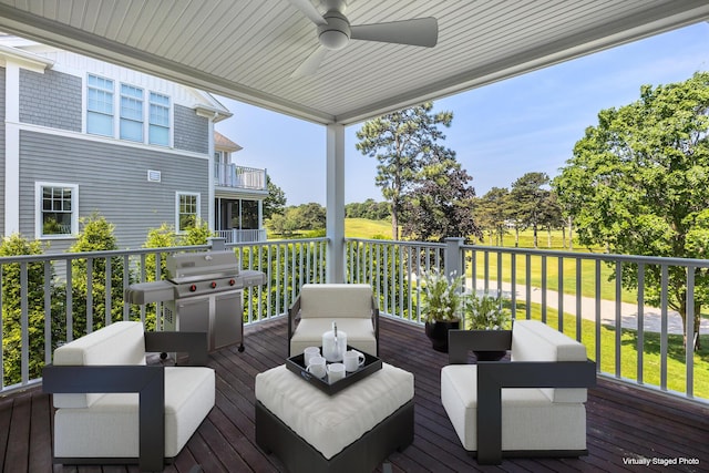 66 Simons Rd Unit C, Mashpee, MA 02649 - wooden terrace with ceiling fan and area for grilling