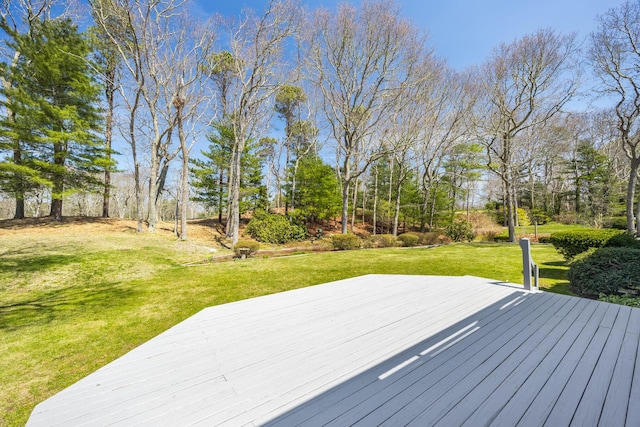 wooden deck featuring a yard