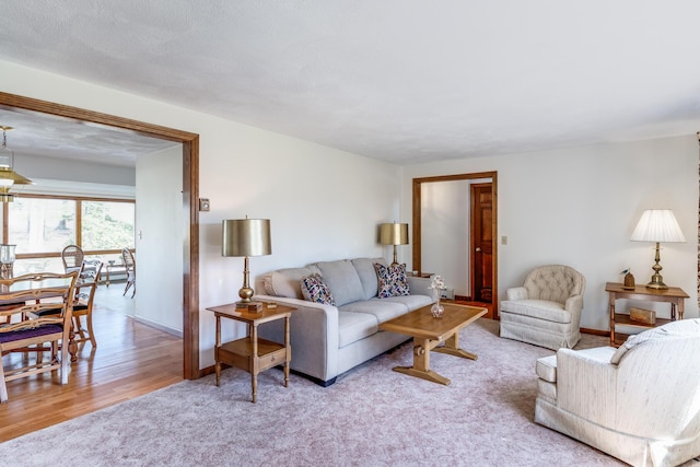 living area with wood finished floors and baseboards