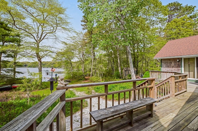 61 Bay Rd, North Falmouth, MA 02556 - deck featuring a water view and an outbuilding