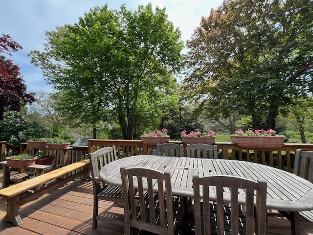 114 Stoney Cliff Rd, Centerville, MA 02632 - wooden terrace with outdoor dining space