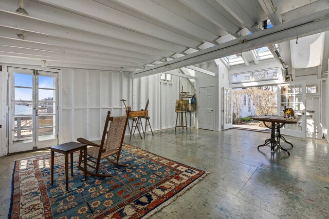 561 Commercial St, Provincetown, MA 02657 - sitting room featuring french doors and lofted ceiling with skylight