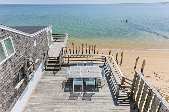561 Commercial St, Provincetown, MA 02657 - exterior space with a water view, a beach view, outdoor dining area, and stairs