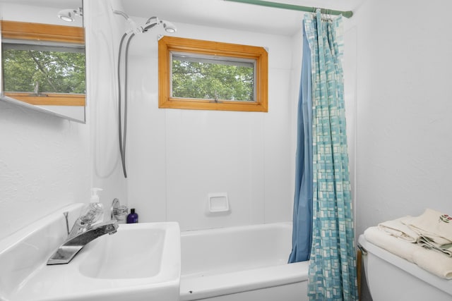 64 Uncle Percys Rd, Mashpee, MA 02649 - bathroom with healthy amount of natural light, toilet, a sink, and shower / bath combination with curtain