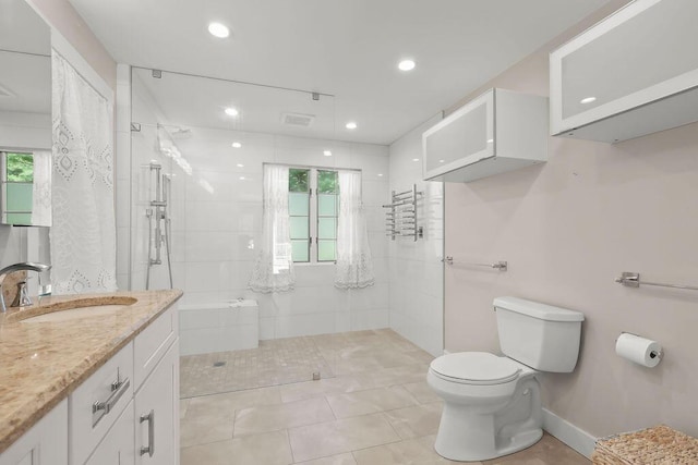 34 Marla Ln, Hatchville, MA 02536 - full bathroom with toilet, a tile shower, vanity, recessed lighting, and tile patterned floors