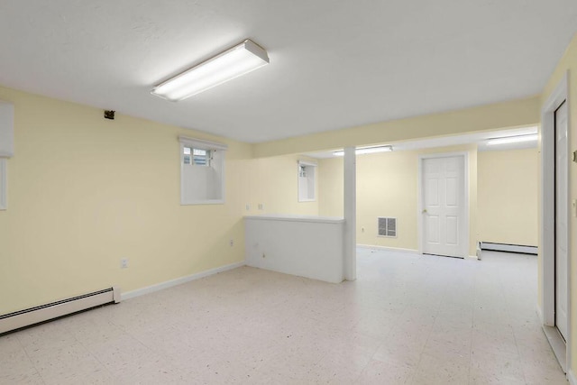 34 Marla Ln, Hatchville, MA 02536 - basement featuring baseboard heating, tile patterned floors, baseboards, and a baseboard heating unit