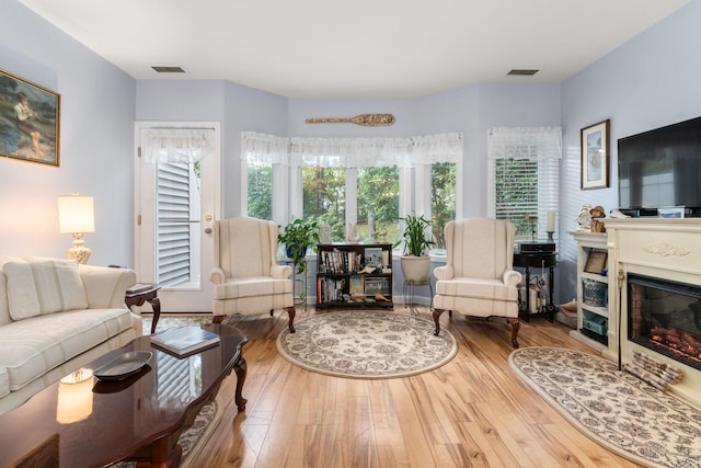 living room with hardwood / wood-style floors