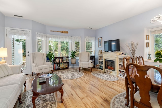 living room featuring hardwood / wood-style flooring and a healthy amount of sunlight