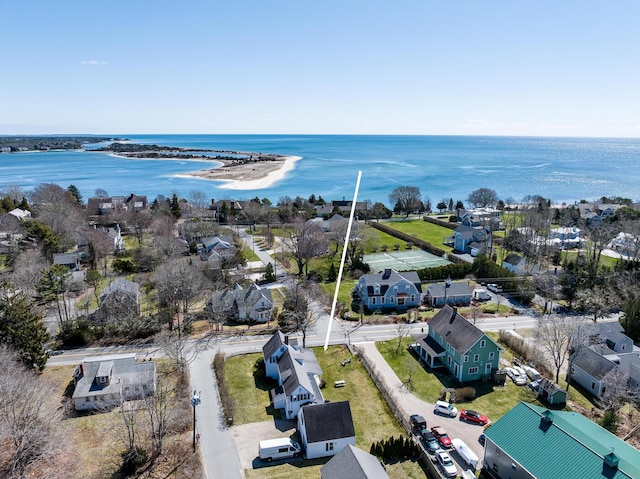 aerial view featuring a residential view and a water view