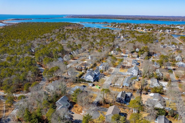 aerial view featuring a water view and a residential view