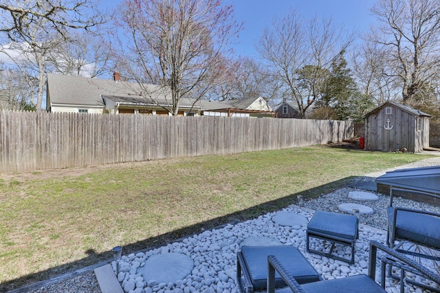 16 Samoset Rd, South Yarmouth, MA 02664 - view of yard with a storage shed, an outbuilding, a fenced backyard, and a patio area