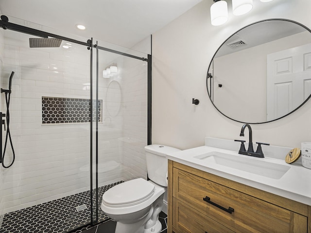 9 Cogswell Path, West Yarmouth, MA 02673 - full bathroom with vanity, toilet, a stall shower, and recessed lighting