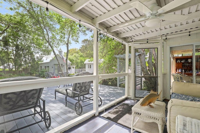 130 Wimbledon Dr, West Yarmouth, MA 02673 - sunroom featuring a ceiling fan