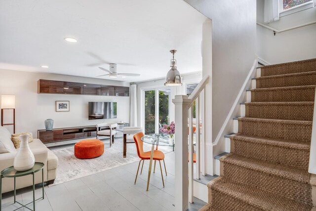 143R Bradford Street Ext Unit 2, Provincetown, MA 02657 - stairway with ceiling fan and recessed lighting
