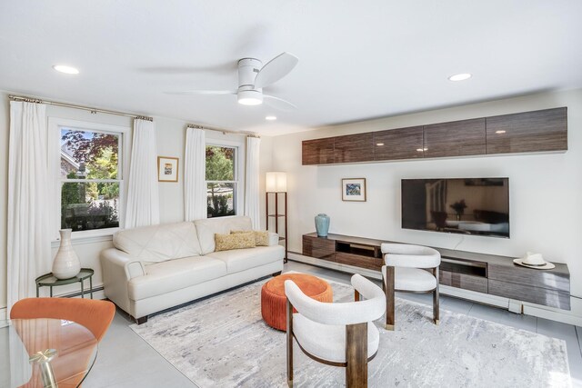 143R Bradford Street Ext Unit 2, Provincetown, MA 02657 - living area featuring ceiling fan, recessed lighting, and a baseboard radiator