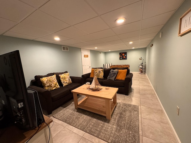 4 Coffey Ln, Dennis Port, MA 02639 - living room with recessed lighting, light tile patterned floors, and a drop ceiling