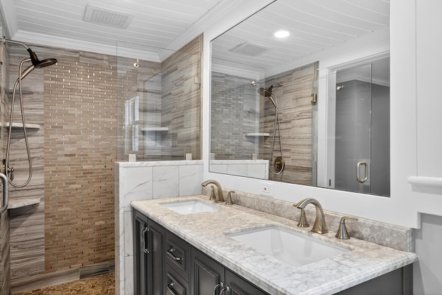 28 Stoney Cliff Rd, Centerville, MA 02632 - bathroom featuring a shower stall and double vanity