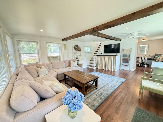 9 Kens Way W, Yarmouth, MA 02673 - living area with stairs, healthy amount of natural light, recessed lighting, wood finished floors, and a ceiling fan