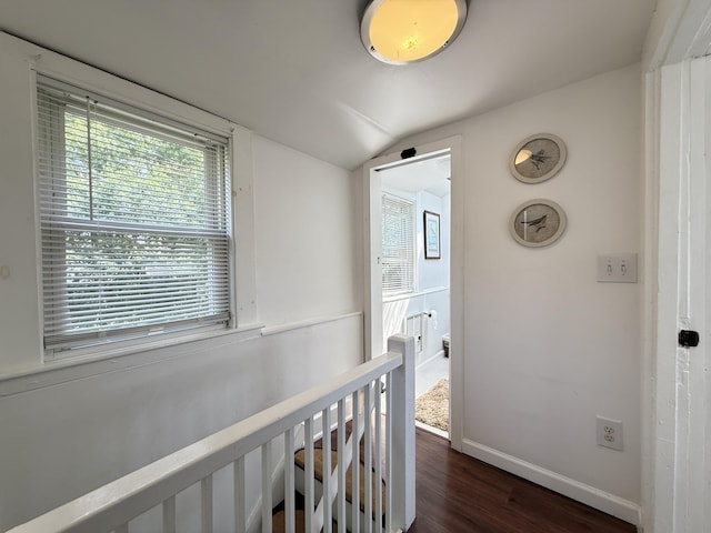 9 Kens Way W, Yarmouth, MA 02673 - hall featuring vaulted ceiling, an upstairs landing, and dark wood-style floors