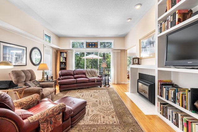 248 Kates Path, Yarmouth Port, MA 02675 - living area featuring a fireplace with flush hearth and light wood-style flooring