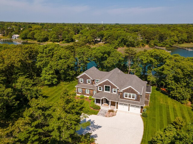 20 Chase St, West Harwich, MA 02671 - aerial view of property and surrounding area with a nearby body of water and a forest