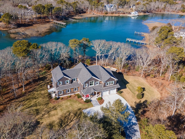 aerial view with a water view